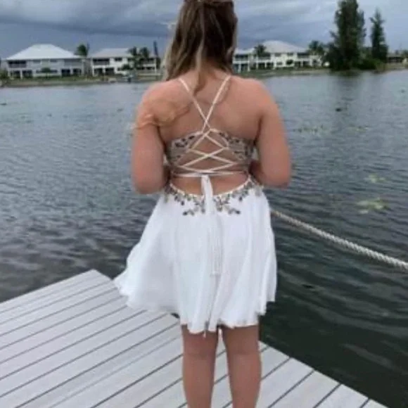 JVN by Jovani - Size 10 (w/ corset back can adjust up/down a size). Off-white - Picture 6 of 9